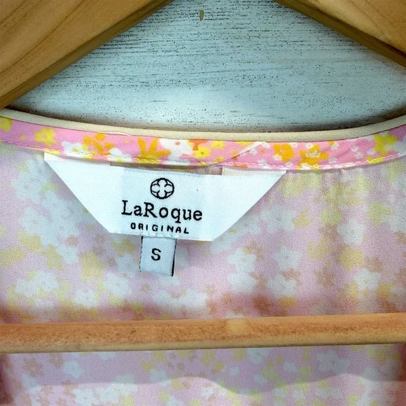 LaRoque Floral Wrap Midi Dress Pink Yellow Cottagecore Preppy Feminine Small - Picture 16 of 16